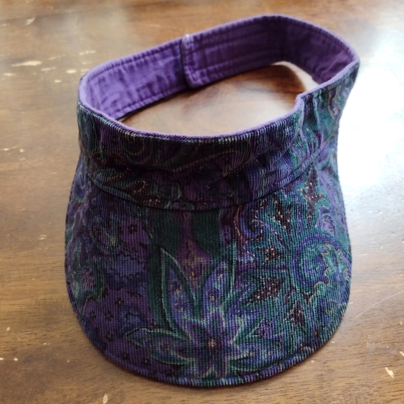Vintage Sun Visor Foldable Hat Floral Paisley Lightweight Purple Corduroy - Picture 4 of 7